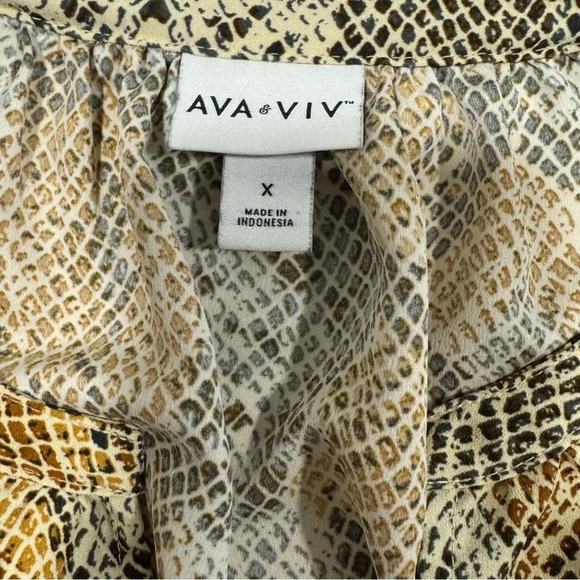 Ava & VIV Women's Plus Size Long Sleeve V-Neck Snake Skin Popover Blouse  Sz X - Picture 12 of 16